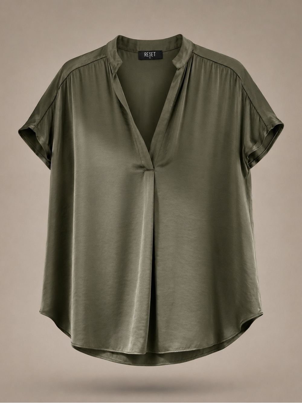The Reset Olive V-Neck Short Sleeve Blouse